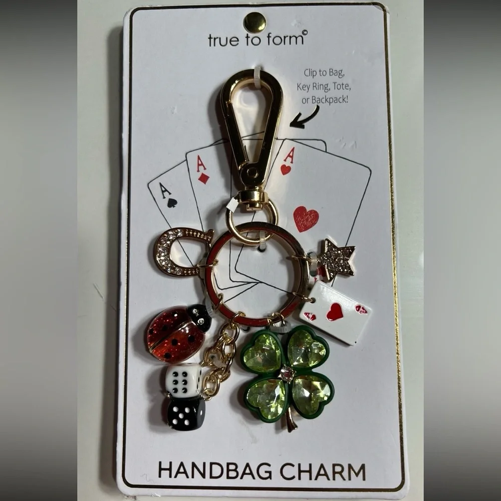 TRUE TO FORM Lucky Lady Dice Ladybug 4 Leaf Clover Ace Horseshoe Bag Charm NWT